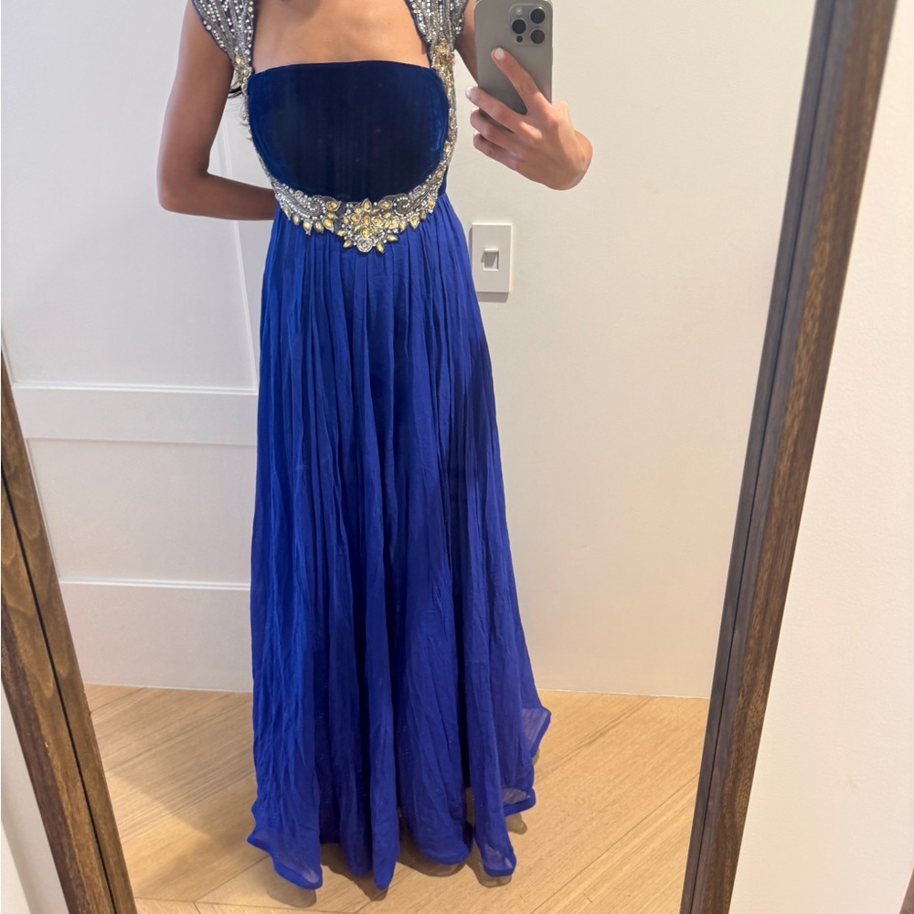 Embellished Indian Evening Gown with Velvet Bust